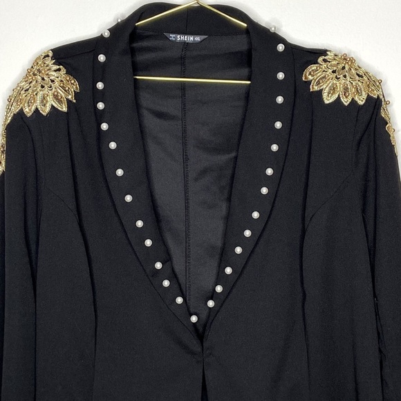 Shein Black Faux Pearl Embellished Gold Embroidered Jacket Size 4XL - Picture 5 of 13
